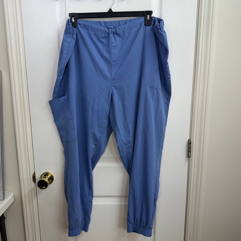 Cherokee medical scrubs blue pull on drawstring stretch pocket jogger‎ bottoms